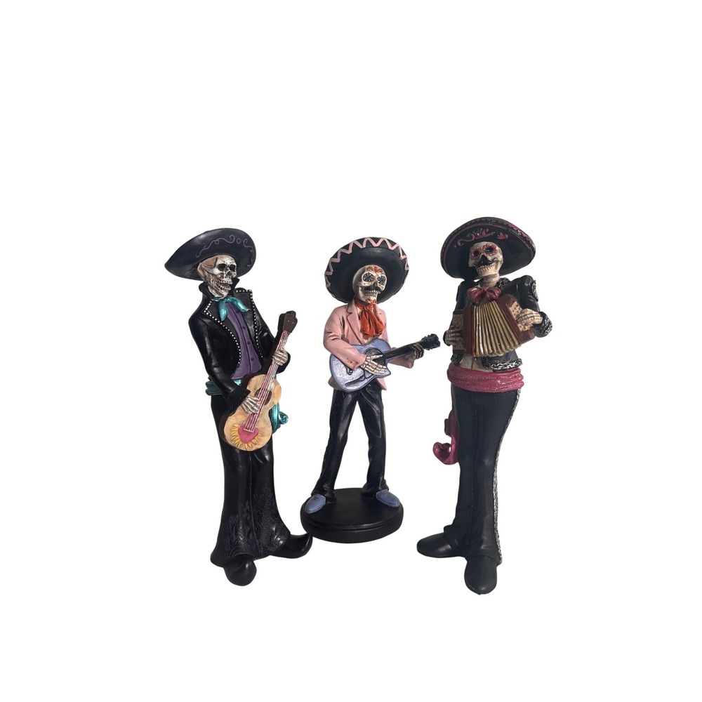 Day of the Dead Mariachi Skeleton Figurines Set of 3 Dia de los Muertos Decor